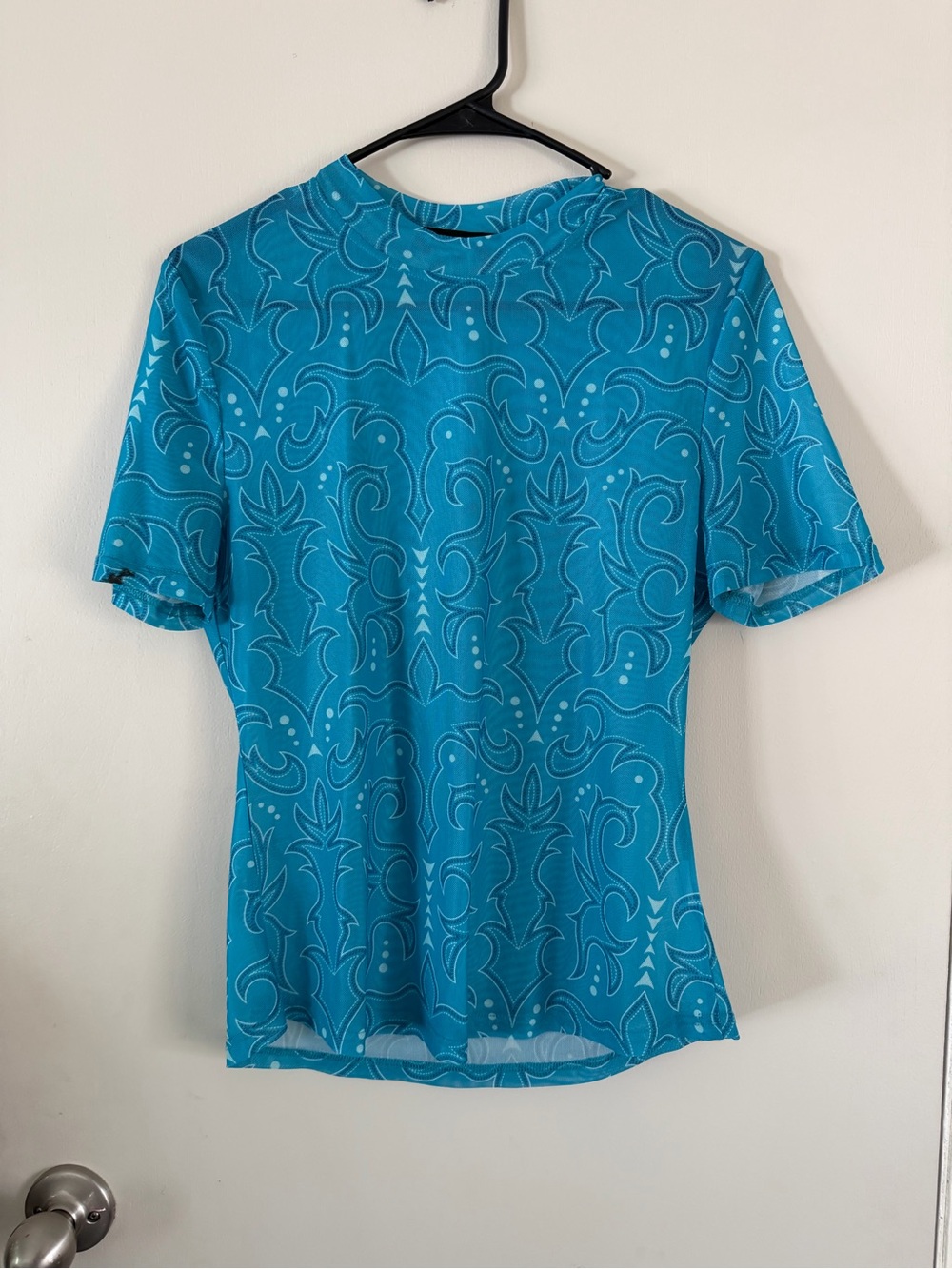 Women’s sheer Teal Patterned Short Sleeve Top